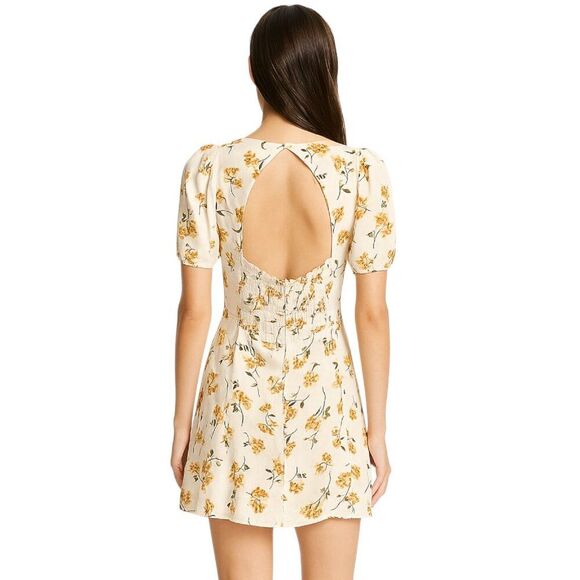 Reformation Size 10 Yellow Floral Short RTR Dress Sweetheart Neck Open Back - Picture 2 of 16
